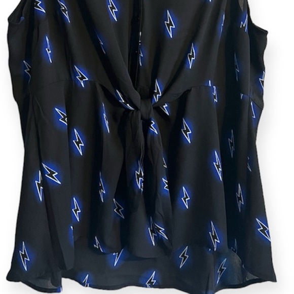 Torrid Lightening Bolt Sheer Tie Front Top Sleeveless Blouse 1X Plus Size V-neck - Picture 8 of 8
